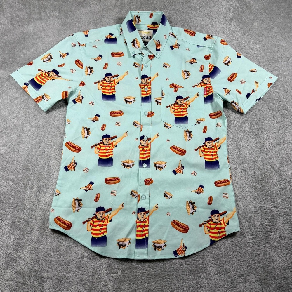 RSVLTS‎ The Sandlot Shirt Mens Small Green Baseball Short Sleeve Button Up